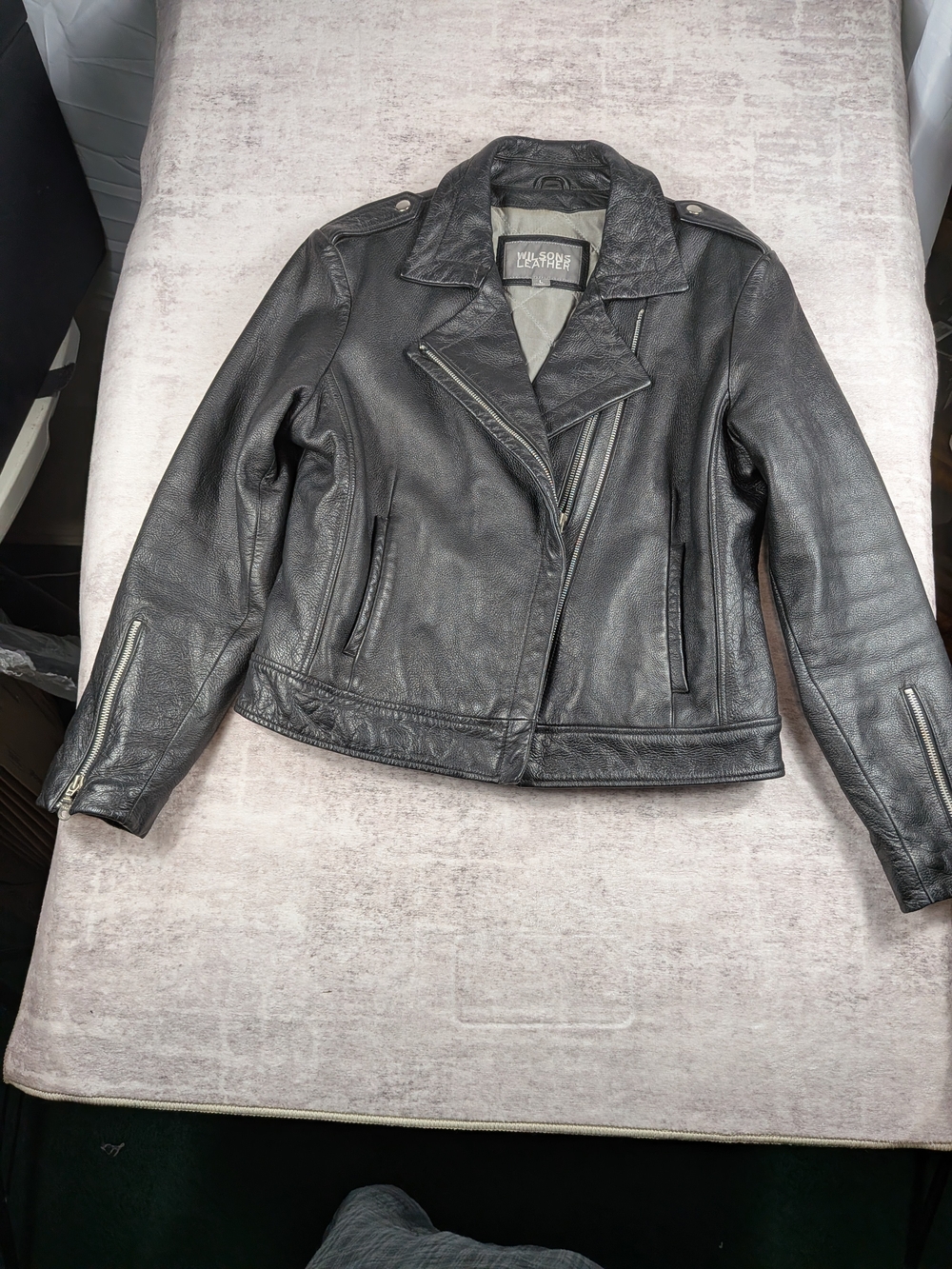 Wilsons Leather Womens Black Leather Asymmetrical Moto Biker Jacket Size Large